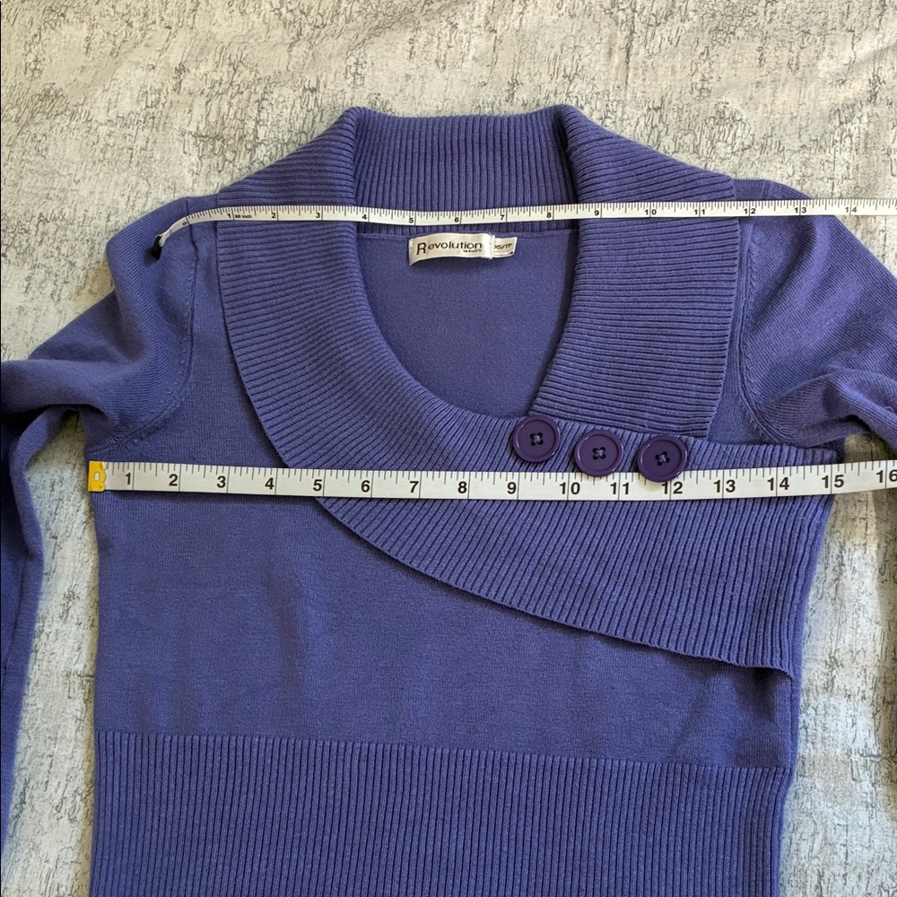 Ricki's Elegant Purple Asymmetrical Cowl Neck Sweater; Button Accents; Size: XS - Picture 7 of 8